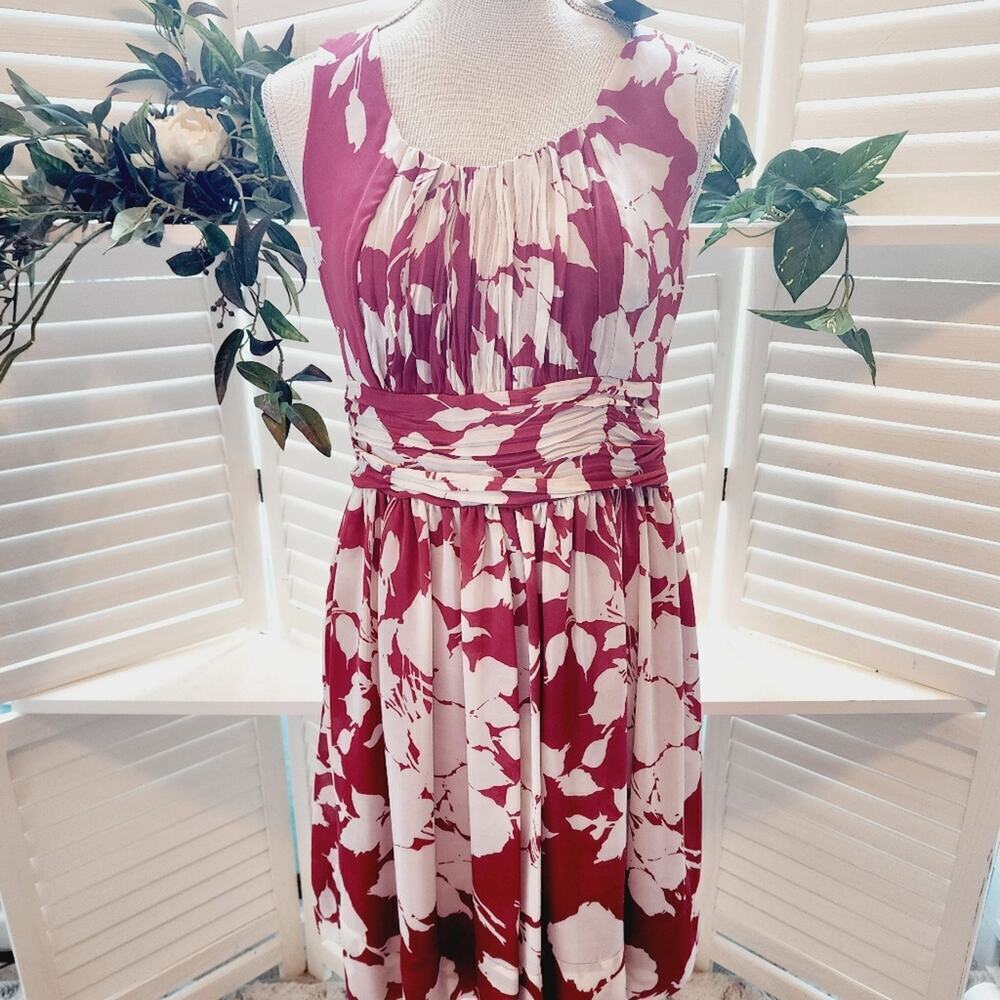 TALBOTS COPPER/BEIGE NEW GATHERED WAIST FLROAL DRESS SIZE 6P